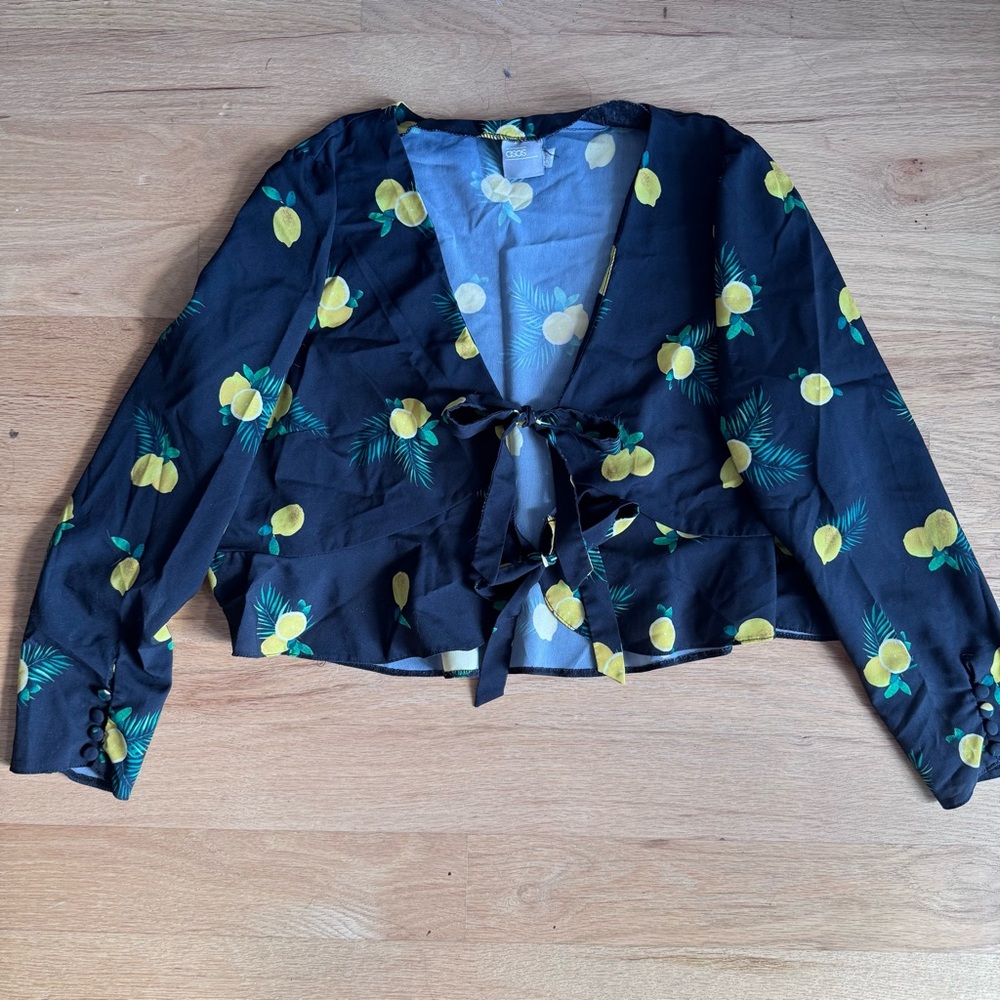 ASOS Blue Tie Front Crop Blouse